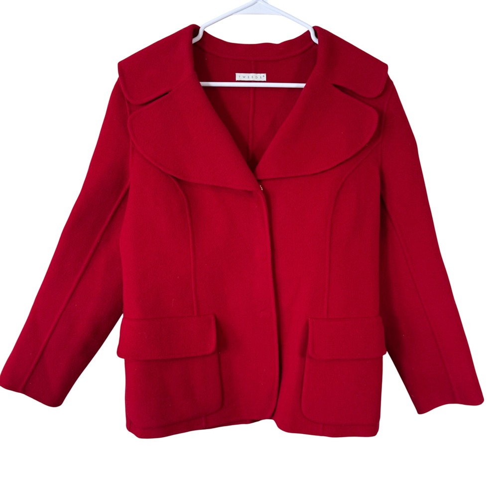 Tweeds Red Wool Blend Sailor Collar Snap Front Jacket Coat Womens Medium Carer
